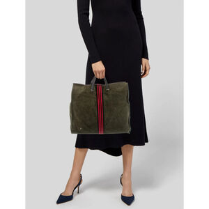 Clare V. Simple Tote Suede Army Green Suede Bag with Stripes Leather NWT